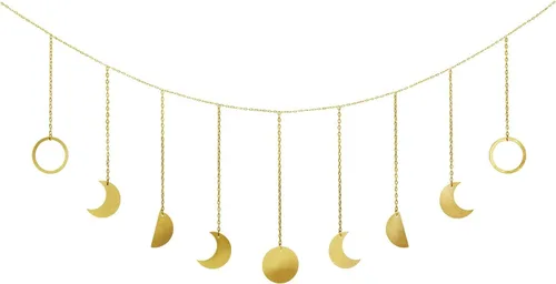 Mkono Fase lunar para colgar en la pared, decoración bohemia estética de habitación, guirnalda de lunas de metal, arte colgante bohemio para Dorado