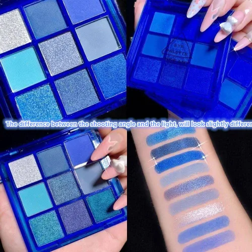 Miniatura 2 de Go Ho Paleta de sombra de ojos de maquillaje en polvo azul, gris y blanco, 9 estilos, diseño mate y perla brillante, impermeable, paleta de sombra