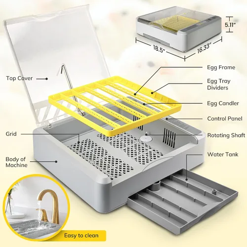 Miniatura 6 de Incubadora de huevos 36-60 con giro automático de huevos y control de humedad, incubadora de huevos de pollo con pantalla digital, incubadoras