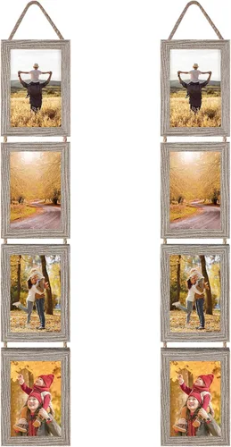 Miniatura 12 de Lavezee Juego de 2 marcos de fotos colgantes negros de 4 x 6 pulgadas, 8 marcos verticales de apertura hechos para mostrar fotos de 4 x 6 pulgadas