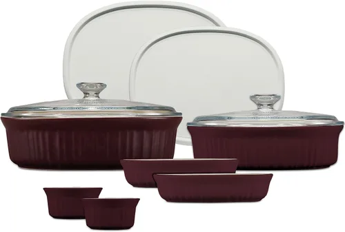 Miniatura 7 de CorningWare French White Juego de 10 Piezas de Utensilios de Cerámica para Hornear con Tapas de Gres Resistente a Astillas y Grietas, Apto