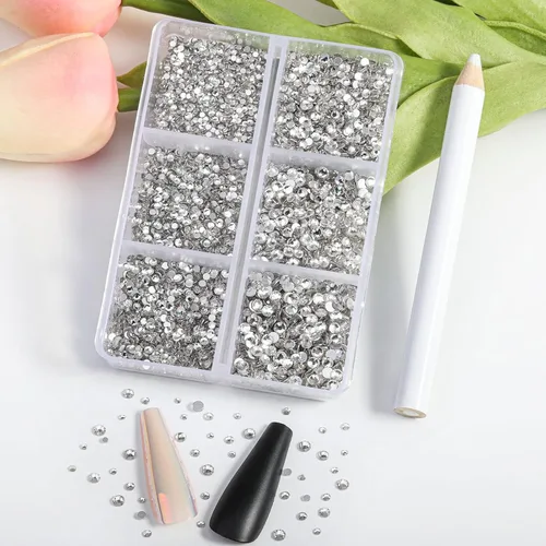 Miniatura 2 de Beadsland 7200 piezas de diamantes de imitación con parte trasera plana, gemas redondas de diamantes de imitación de cristal transparentes para uñas