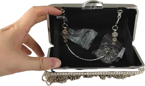 Miniatura 6 de Boutique De FGG Bolso de mano de cristal con borla, elegante bolso de noche para novias, bolsos de diamantes de imitación de fiesta de boda