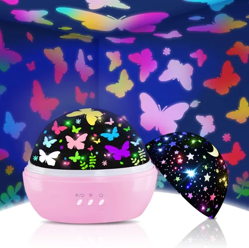 Decoraciones de Mariposa Juguetes para Niñas Pequeñas de 3-8 Años, Proyector de Estrellas de 16 Colores Luz Nocturna de Mariposas, Decoración de