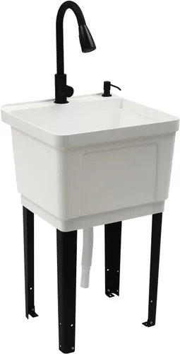 Miniatura 10 de Fregadero utilitario, fregadero de lavandería independiente, bañera de lavandería que ahorra espacio, fregadero portátil, lavabo de mano para Blanco