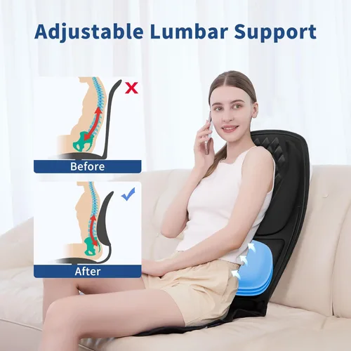 Miniatura 5 de Masajeador de espalda con calor con 8 motores, almohadilla para silla de masaje, masajeador de asiento con tracción trasera para masaje de cuerpo