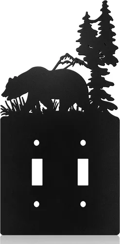Miniatura 12 de Cubierta de Interruptor de Luz de Oso de Metal Alce Árbol Montaña Alce Placa de Interruptor de Luz Negra Cubierta de Enchufe de Bosque Interruptor
