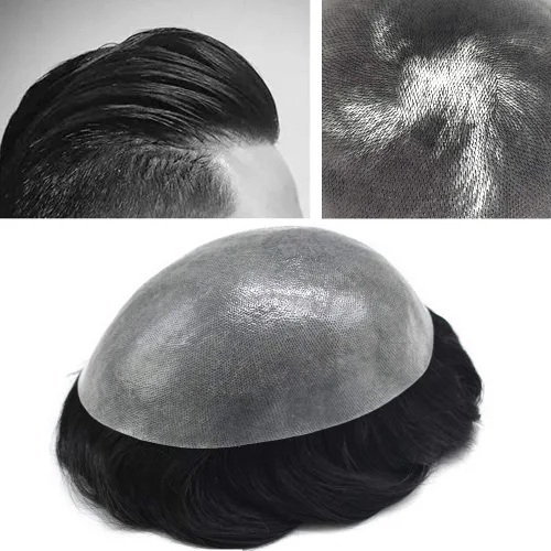 Miniatura 28 de LYRICAL HAIR Tupé de cabello humano para hombres, totalmente polivinílico, tupé para hombre, totalmente transparente, suave, delgada, 0.004-0.005