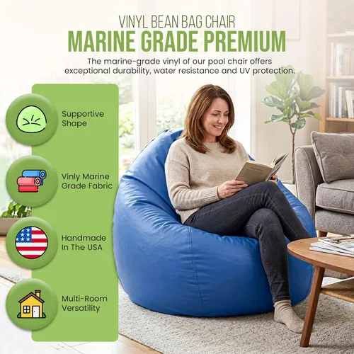 Miniatura 3 de Puf grande de vinilo marino – Puf impermeable para barcos y piscinas – con cuentas de poliestireno y silla rellena de espuma CertiPUR para adultos