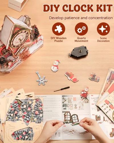 Miniatura 3 de Rompecabezas 3D para adultos, kit de reloj de madera de casa de Navidad con péndulo, manualidades de madera para decoración del hogar, rompecabezas