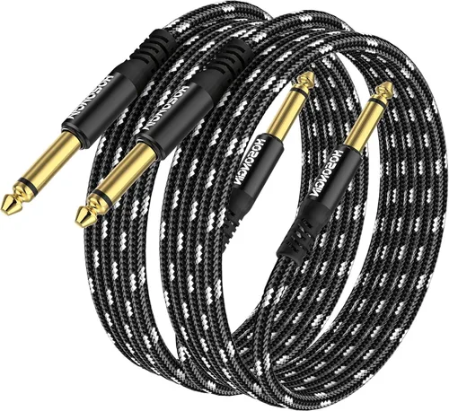 HOSONGIN Paquete de 2 cables de guitarra de 10 pies a 1/4 de pulgada para instrumentos eléctricos, cable AMP para guitarra eléctrica, bajo, Gris