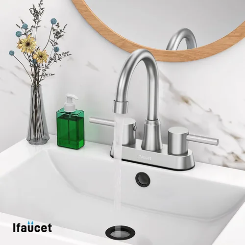 Miniatura 5 de Grifos de baño, grifo de baño de 3 agujeros, grifo de lavabo de baño, grifo para lavabo de 4 pulgadas con 2 manijas tipo centerset, libre de plomo
