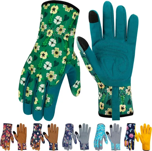Miniatura 16 de Guantes de Jardinería de Cuero MERTURN para Mujeres, Guantes de Jardín a Prueba de Espinas, Guantes de Trabajo Compatibles con Pantalla Táctil, Azul