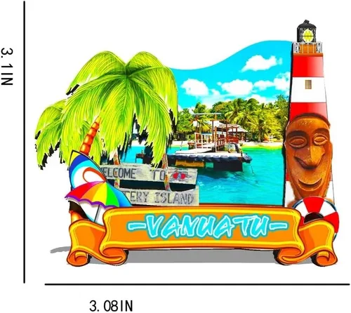 Miniatura 3 de Imán de Vanuatu Vanuatu para nevera de madera 3D, monumentos de viaje, coleccionables, recuerdos, decoración hecha a mano -532