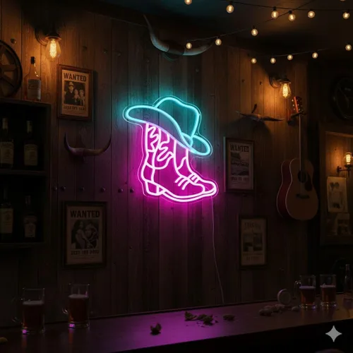 Miniatura 3 de Letrero LED de Neón de Bota de Vaquero y Sombrero, Decoración de Pared del País Occidental para Bar, Cueva de Hombre, Garaje, Luz de Neón de Rodeo