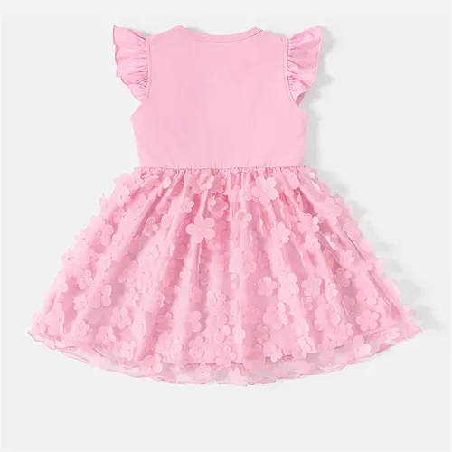 Miniatura 3 de Disney Frozen Elsa Princesa Cenicienta Ariel Jazmín Rapunzel Vestido para bebéniña, Vestido de manga larga con volantes y superposición de malla