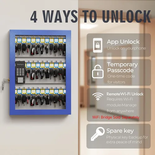Miniatura 4 de WeHere Caja de bloqueo inteligente de 72 teclas para montaje en pared, gabinete de llaves comercial con aplicación, teclado, Bluetooth y desbloqueo