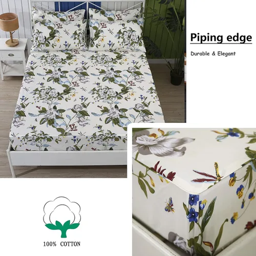 Miniatura 3 de FADFAY Sábanas florales Shabby tamaño King, 100% algodón, 600 hilos, flores blancas y hojas verdes, ropa de cama vintage con estampado botánico