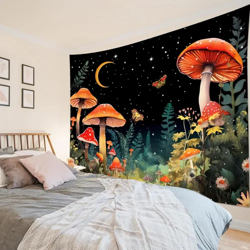 Miniatura 16 de WEENEO Tapiz de pared de bosque de hongos, acuarela, abstracto, hippie, hongos, plantas, tapices de pared, tapiz botánico natural, tapiz para colgar