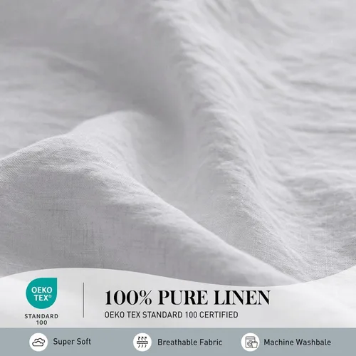 Miniatura 4 de Simple&Opulence - Juego de funda de duvet de 2 piezas, 100% lino lavado con volantes, 1 funda de duvet + 1 funda de almohada (Twin, blanco)