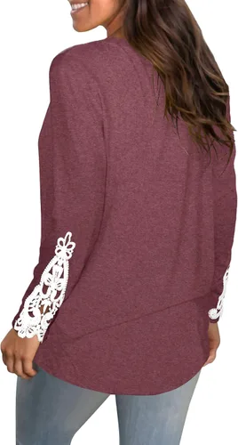 Miniatura 4 de WIHOLL Camisetas Henley de manga larga con cuello redondo y botones de encaje para mujer