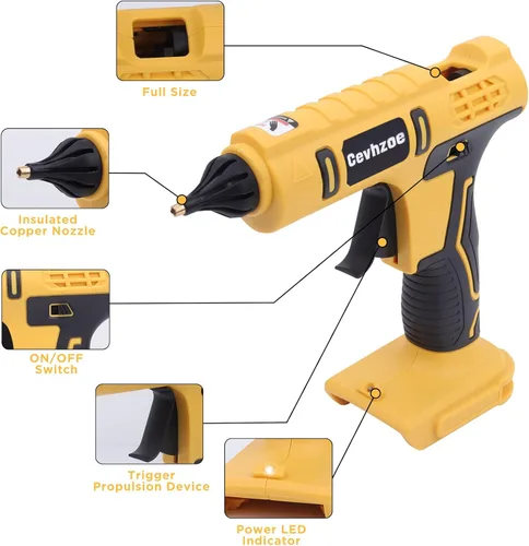Miniatura 4 de Pistola de pegamento caliente inalámbrica para batería DeWalt de iones de litio de 20 V con 20 barras de pegamento de 0.43 pulgadas y boquilla