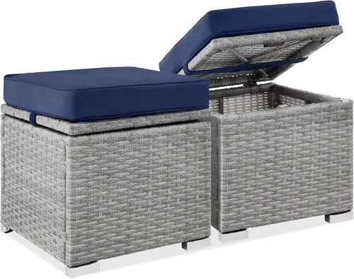 Miniatura 8 de Best Choice Products - Juego de 2 otomanos de mimbre, muebles multiusos para exteriores para patio, patio trasero, asientos adicionales, reposapiés