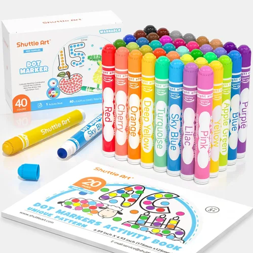 Shuttle Art Marcadores de Puntos, 40 Colores Lavables para Niños Pequeños con Libro de Actividades Gratuito, Suministros de Bingo Daubers para Niños