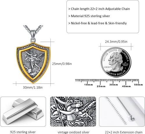 Miniatura 303 de Collar con colgante de plata de ley 925 con medalla de San Patrón, joyería religiosa para hombres y mujeres, con cadena de acero inoxidable 316L