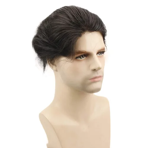 Miniatura 2 de Tupé para hombre de 10 x 8 pulgadas, base de poliuretano, 0.002 in, piel fina súper suave, 100% cabello humano virgen europeo, para hombres, sistema
