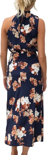 Miniatura 2 de KIFOVEN Vestido largo elegante sin mangas con cuello halter irregular y estampado floral para mujer