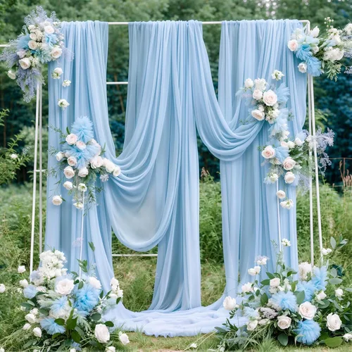Miniatura 3 de Tela drapeada para arco de boda, 2 paneles de 18 pies, cortina de telón de fondo transparente azul bebé, cortina de gasa para boda, arco, ceremonia
