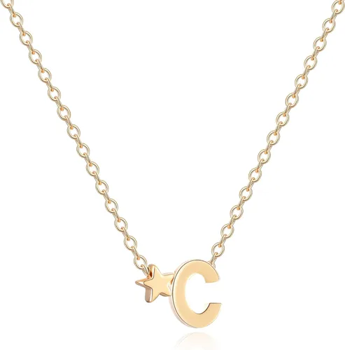 Yolorist Collar delicado con inicial para mujer, chapado en oro de 14 quilates, collar con dije de estrella con inicial, gargantilla con letras A-Z,