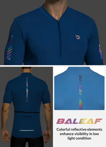 Miniatura 5 de BALEAF Camiseta de ciclismo para hombre, manga corta, media cremallera, para ciclismo de montaña, 4 bolsillos traseros UPF