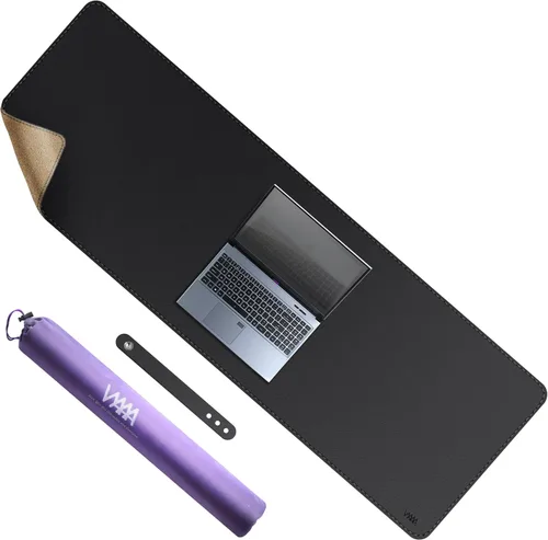 Miniatura 9 de Vyaaa Tapete de cuero para escritorio, 63" x 23.6" pulgadas, protector de escritorio de cuero, impermeable, extra grande, alfombrilla de mouse Negro