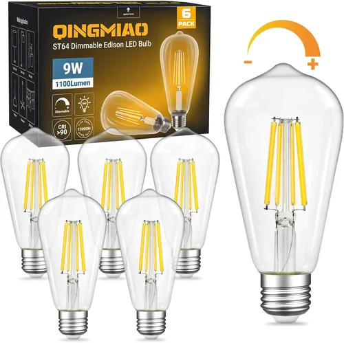 Miniatura 10 de Bombillas LED Edison regulables de 4 W (equivalente a 40 vatios), 400 lúmenes, blanco suave de 3000 K, bombillas LED con base ST64 E26, bombilla