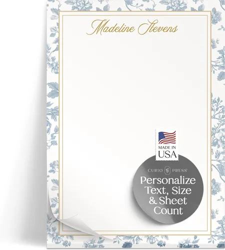 Miniatura 19 de Bloc de notas de papelería personalizado para mujer, bloc de notas personalizado con nombre, flores azul marino con fuente de guión, bloc de notas