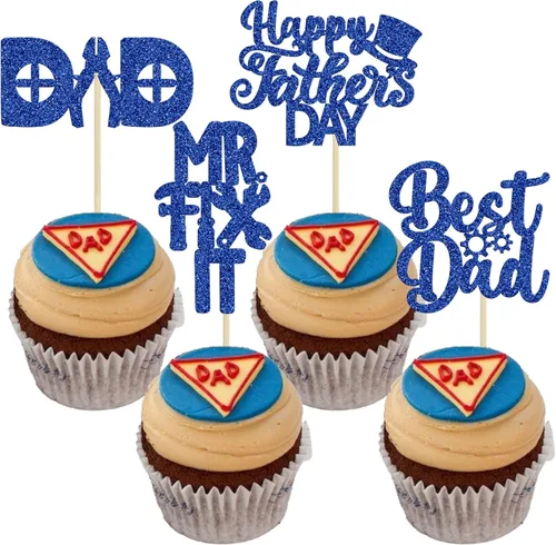 Miniatura 12 de 36 adornos para cupcakes con purpurina azul para el Día del Padre, el mejor papá de la historia, #1 Dad Love Papa Cake Pick Decoraciones para Feliz