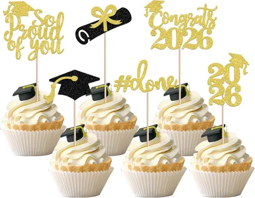 Miniatura 9 de 24 piezas de decoración de cupcakes de graduación para fiesta 2026, selecciones de cupcakes de noche de graduación 2026, decoraciones para pasteles