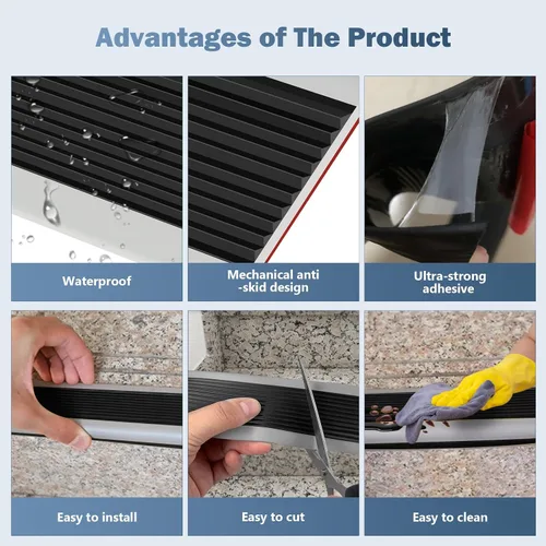 Miniatura 3 de Borde de goma autoadhesivo para escaleras, protector de borde de escalera de vinilo para exteriores e interiores (4 pies, negro y gris)