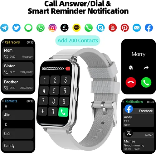 Miniatura 3 de Smart Watch Fitness Tracker Make/Answer Calls for Women Men with Heart Rate Blood Oxygen Sleep Monitor Sports Modes Step Calorie Counter IP68 Gris