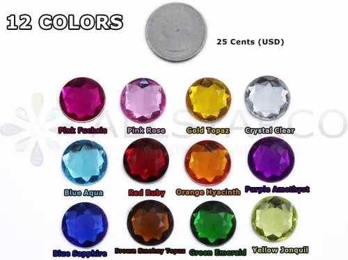 Miniatura 3 de Joyas de diamantes de imitación acrílicos redondos con parte trasera plana de 0.709 in, adornos de gemas de plástico para cosplay, disfraces