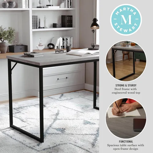 Miniatura 4 de Martha Stewart Noah Home Office Parsons Escritorio en grano de madera gris con marco de metal de bronce aceitado