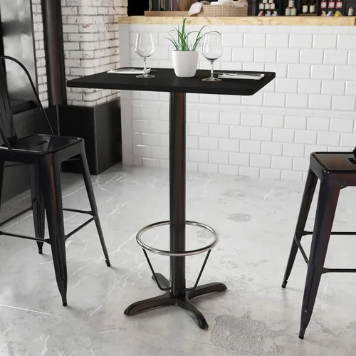 Miniatura 2 de Flash Muebles 24" x 30" mesa rectangular parte superior con 22" x 22" Bar Altura Base de mesa y pie anillo, Hierro fundido, Negro