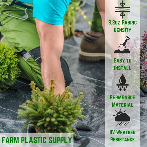 Farm Plastic Supply - Tela de paisaje de alta calidad de 3.2 oz - Resistente, tejida, polipropileno (PP), patrón sólido - 3 pies x 100 pies - Grado