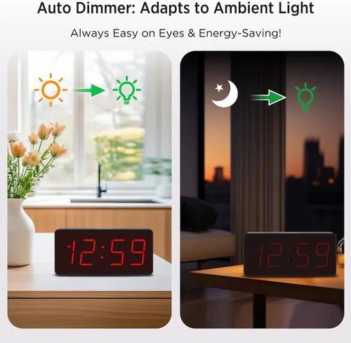 Miniatura 3 de Peakeep Reloj digital con pilas, reloj despertador para dormitorios, con 4 reguladores de intensidad grandes inalámbricos, para personas mayores