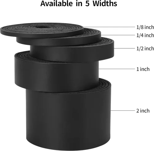 Miniatura 4 de Ringsun Tiras de cuero negro planas de 2 pulgadas de ancho para manualidades, tiras de cuero de grano completo, cordón de cuero para manualidades