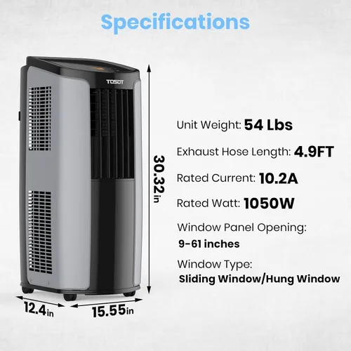 Miniatura 5 de TOSOT Aire acondicionado portátil de 9,700 BTU (5,000 BTU SACC), control inteligente WiFi, unidad de aire acondicionado con deshumidificador
