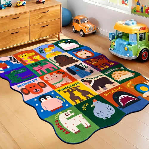 Alfombras infantiles para sala de juegos, 3 x 5 pies, alfombra de área ultra antideslizante, alfombra de juego lavable, bonita alfombra de animales