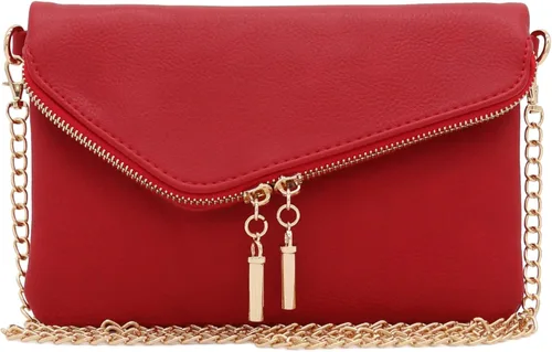 FashionPuzzle Bolso de mano tipo sobre con correa de muñeca y bandolera con cadena